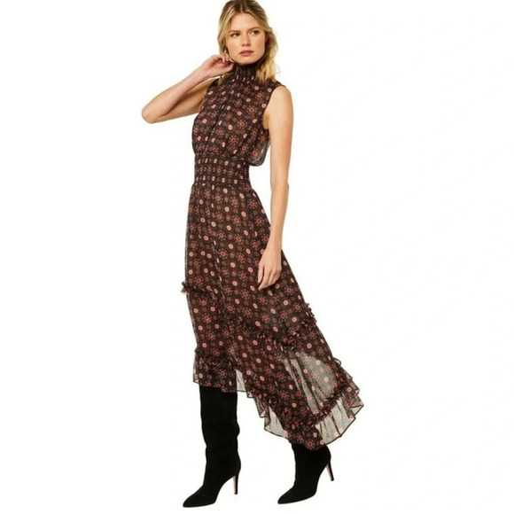 Misa Los Angeles Onyx Medallion Shalom Dress High Neck Sheer Size XL NWOT - Picture 1 of 15
